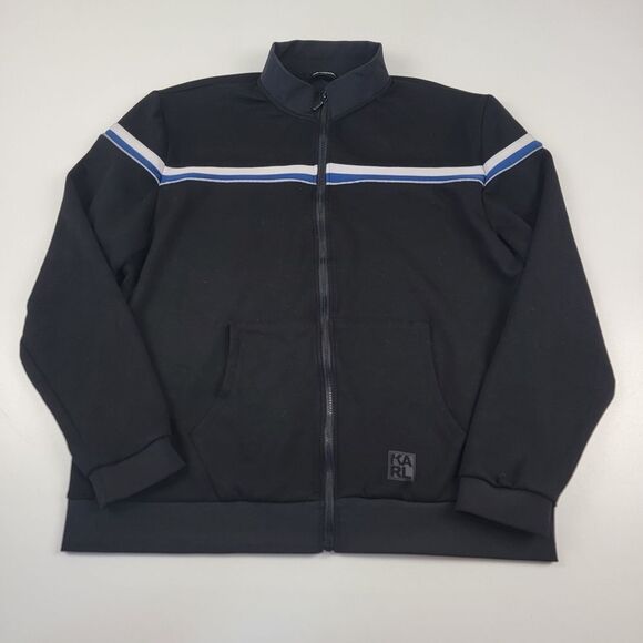 Karl Lagerfeld Black Track Jacket with Blue and White Stripes - Picture 1 of 11